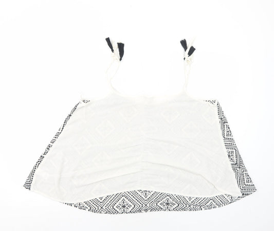 Papaya Womens White Geometric Viscose Basic Tank Size 18 Round Neck