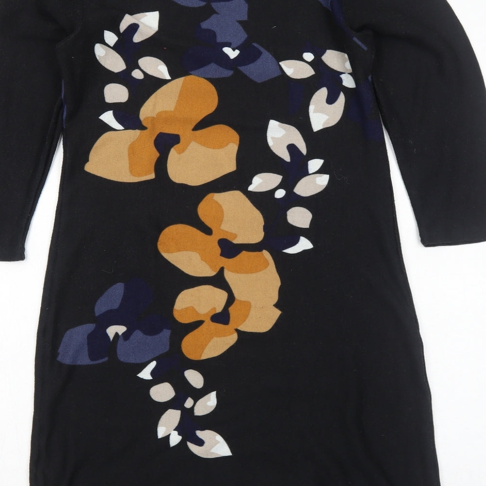 Epilogue Womens Black Floral Polyester Jumper Dress Size 10 Round Neck Pullover