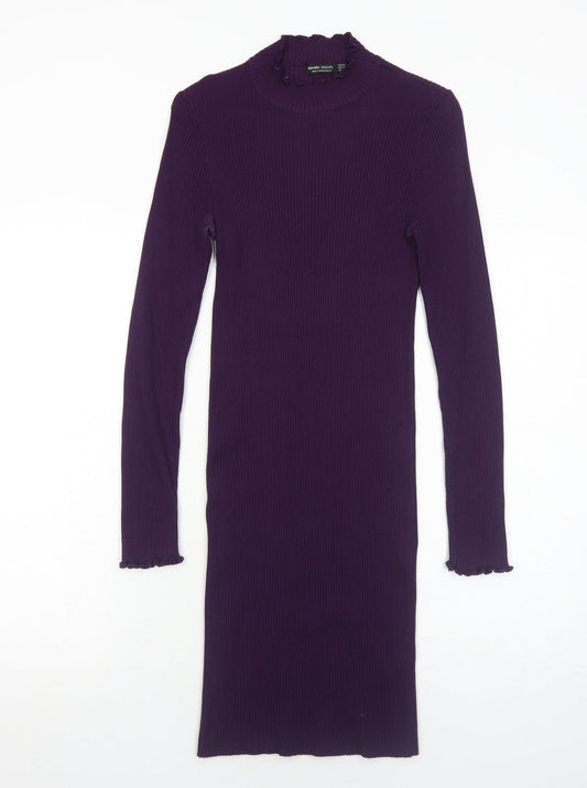 Bershka Womens Purple Paisley Viscose Bodycon Size M Round Neck Pullover