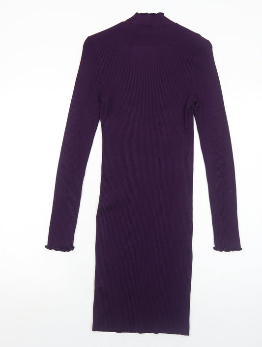 Bershka Womens Purple Paisley Viscose Bodycon Size M Round Neck Pullover