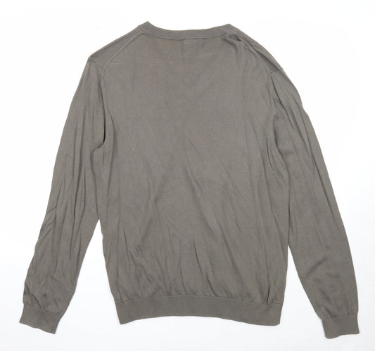 Gap Mens Green V-Neck Cotton Pullover Jumper Size L Long Sleeve