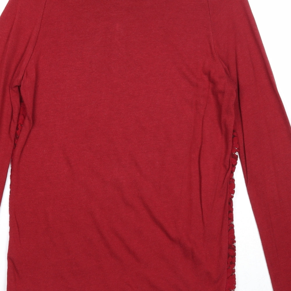 La Redoute Womens Red Round Neck Floral Viscose Pullover Jumper Size 10