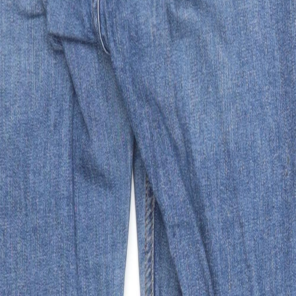 Topshop Womens Blue Herringbone Cotton Straight Jeans Size 30 in L32 in Regular Zip - Distressed