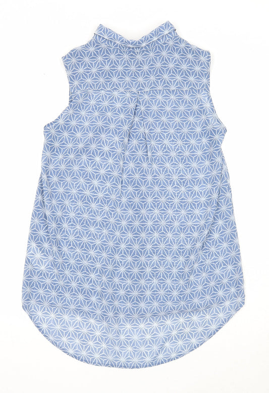 H&M Womens Blue Geometric Polyester Basic Button-Up Size 4 Collared