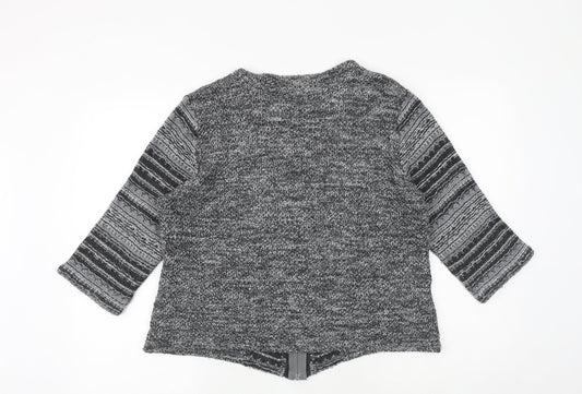 Marks and Spencer Womens Grey Round Neck Geometric Acrylic Full Zip Jumper Size L