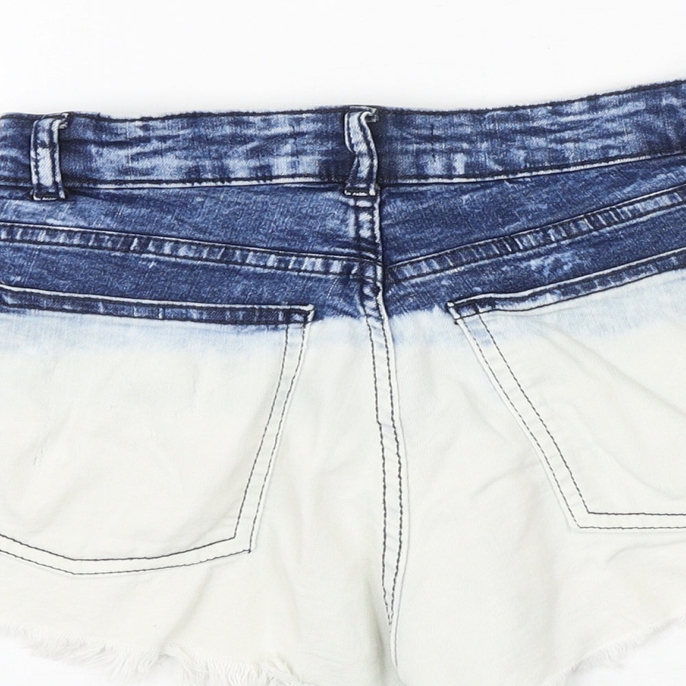 H&M Womens Blue Colourblock 100% Cotton Cut-Off Shorts Size 8 Regular Zip