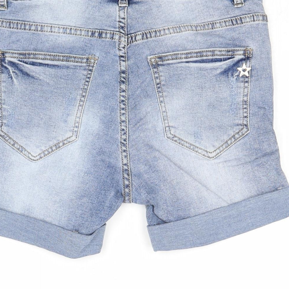 Lexxury Womens Blue Cotton Boyfriend Shorts Size 6 Regular Zip