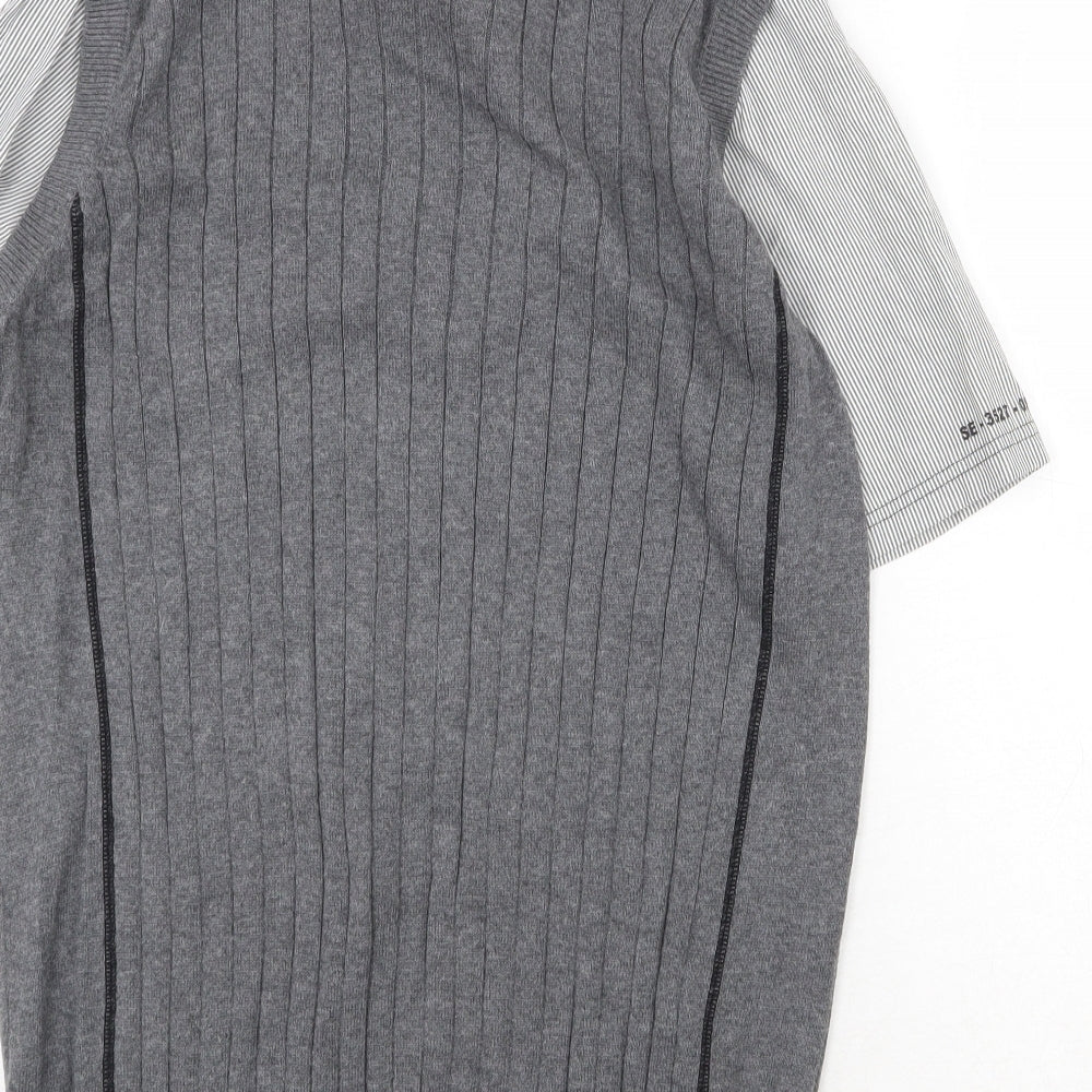 NEXT Mens Grey Collared Cotton Pullover Jumper Size S Short Sleeve