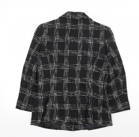 Precis Petite Womens Black Plaid Jacket Blazer Size 6 Button