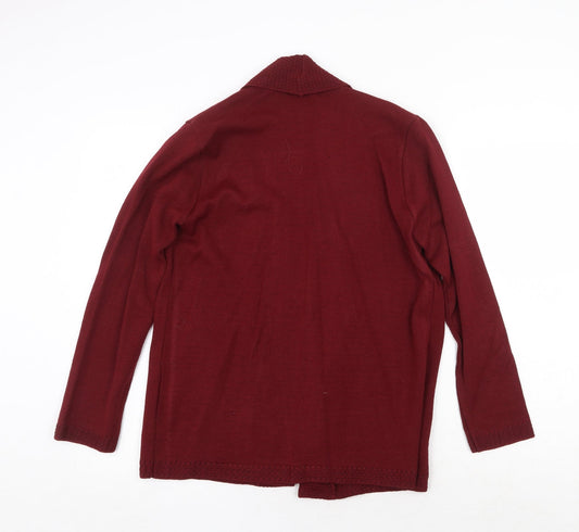 Classic Womens Red V-Neck Acrylic Cardigan Jumper Size S
