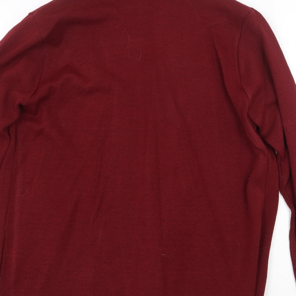 Classic Womens Red V-Neck Acrylic Cardigan Jumper Size S