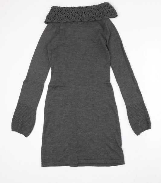 Body Flirt Womens Grey Acrylic Jumper Dress Size 6 Roll Neck Pullover