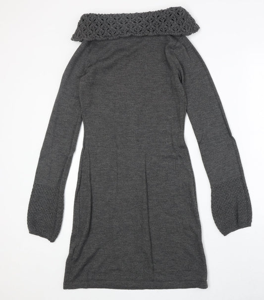 Body Flirt Womens Grey Acrylic Jumper Dress Size 6 Roll Neck Pullover