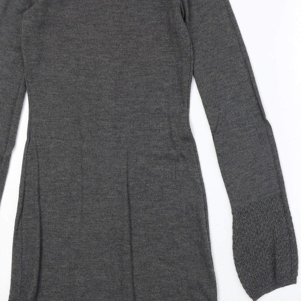 Body Flirt Womens Grey Acrylic Jumper Dress Size 6 Roll Neck Pullover