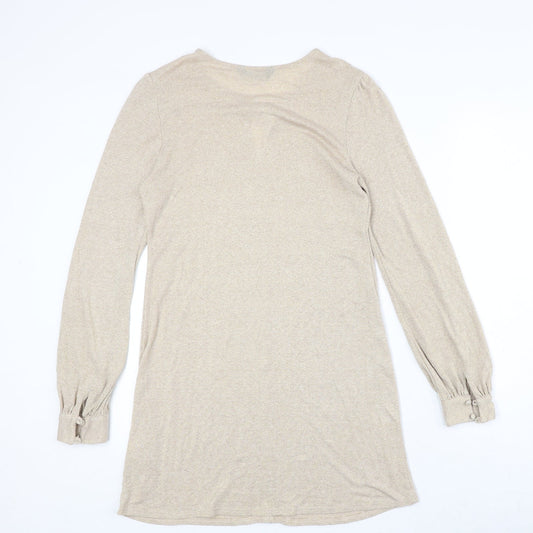 Dorothy Perkins Womens Gold Viscose A-Line Size 14 Round Neck Pullover