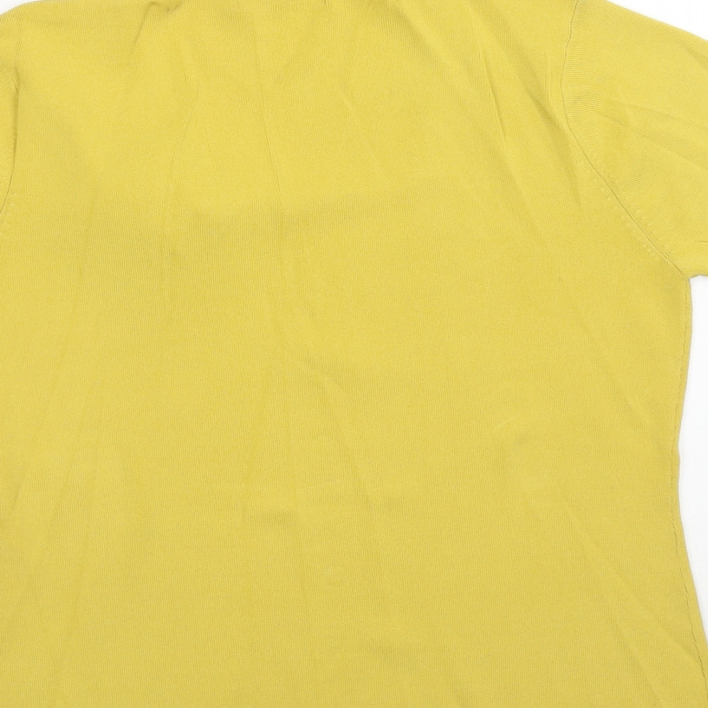 Just Elegance Womens Yellow Square Neck Viscose Pullover Jumper Size L - Flower Detail