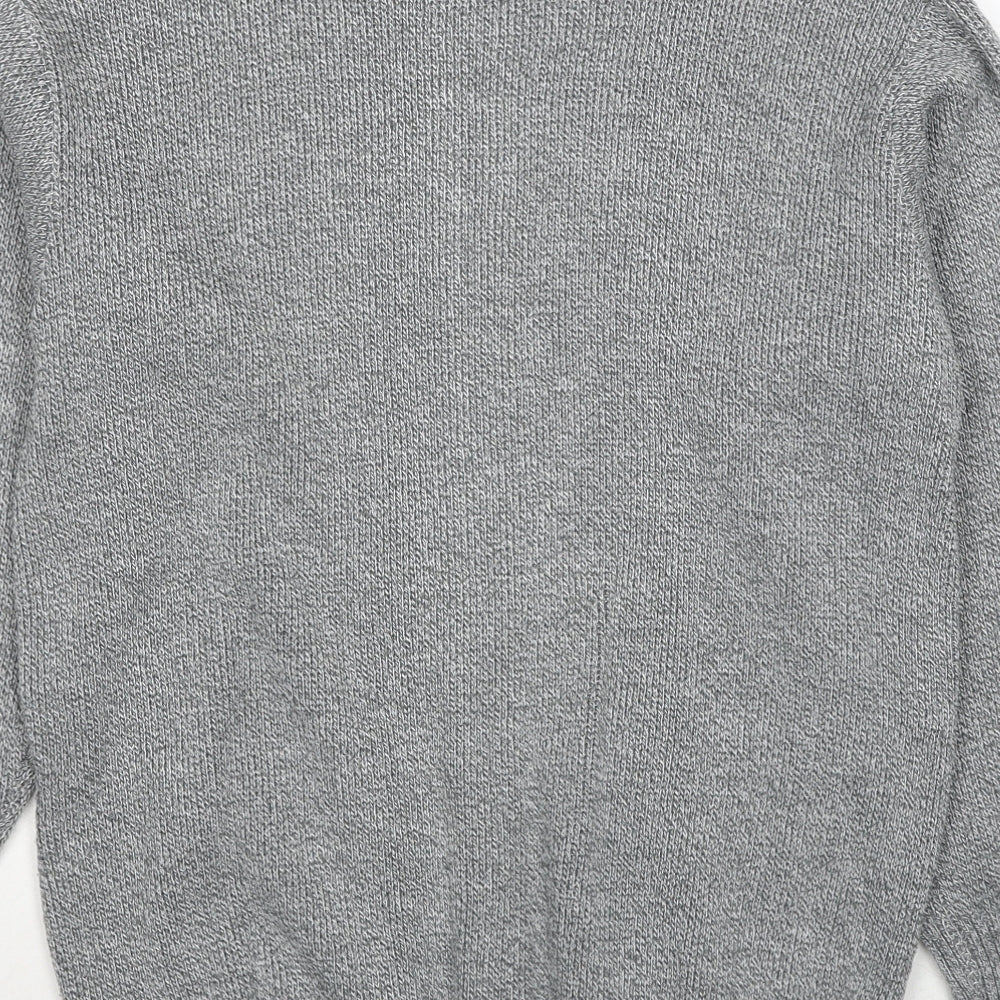 FAB Mens Grey V-Neck Geometric Acrylic Full Zip Jumper Size S Long Sleeve
