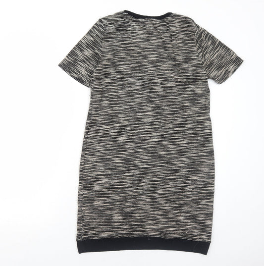 Marks and Spencer Womens Black Geometric Polyester A-Line Size 12 Round Neck Pullover