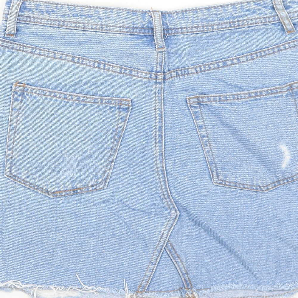 H&M Womens Blue Cotton A-Line Skirt Size 8 Zip