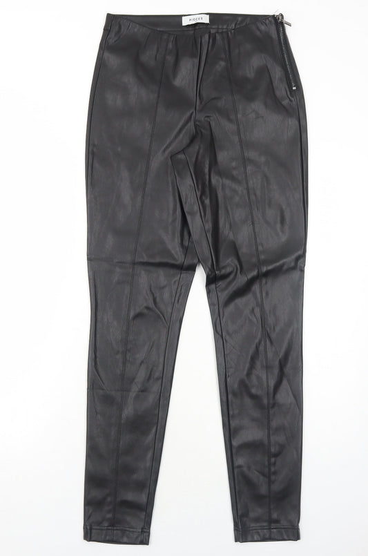 Womens UK Size M Pieces Regular Fit Black Trousers