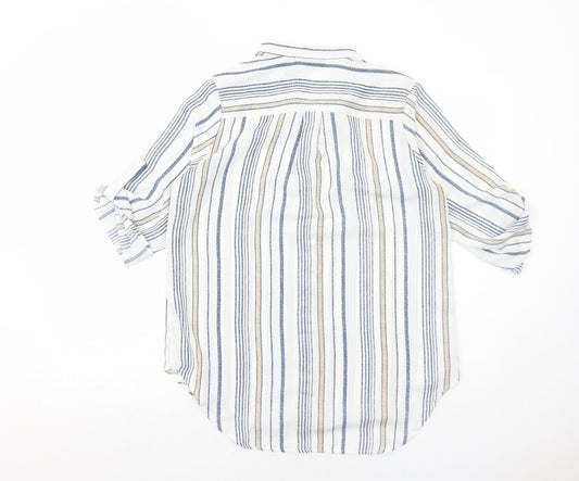 Cameo Rose Womens White Striped Polyester Basic Button-Up Size 10 V-Neck