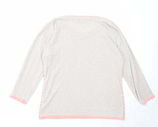 Bonmarché Womens Grey Boat Neck Striped Acrylic Pullover Jumper Size M