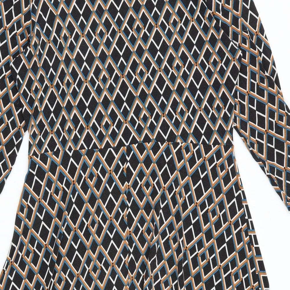 Dorothy Perkins Womens Black Geometric Viscose Fit & Flare Size 14 Boat Neck Pullover