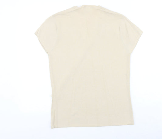 CMD Womens Beige Polyester Basic T-Shirt Size L V-Neck - Ribbed