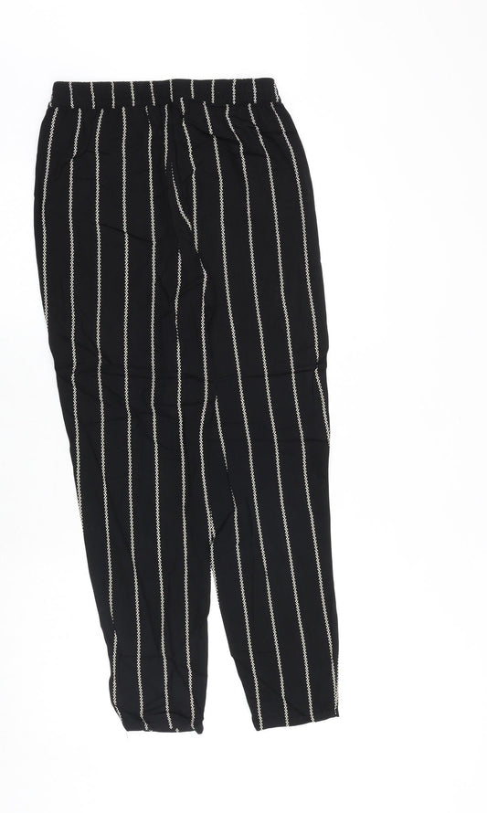 H&M Womens Black Striped Polyester Trousers Size 6 Regular