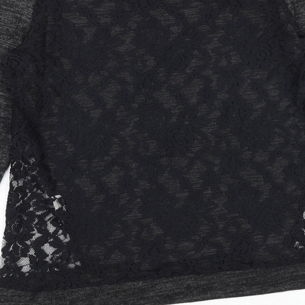 Bershka Womens Grey Floral Polyester Basic Blouse Size XS Round Neck