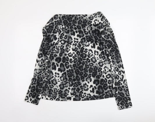 Izabel Womens Grey V-Neck Animal Print Polyester Cardigan Jumper Size S - Leopard Pattern