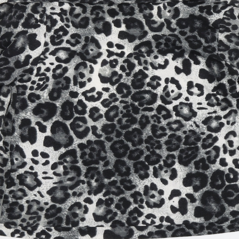 Izabel Womens Grey V-Neck Animal Print Polyester Cardigan Jumper Size S - Leopard Pattern