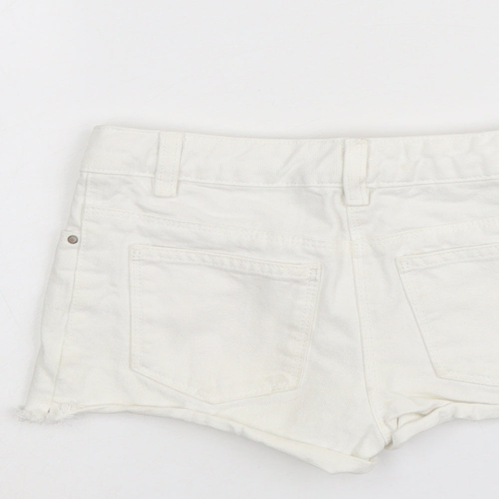 NEXT Girls White Cotton Cut-Off Shorts Size 7 Years Regular Buckle