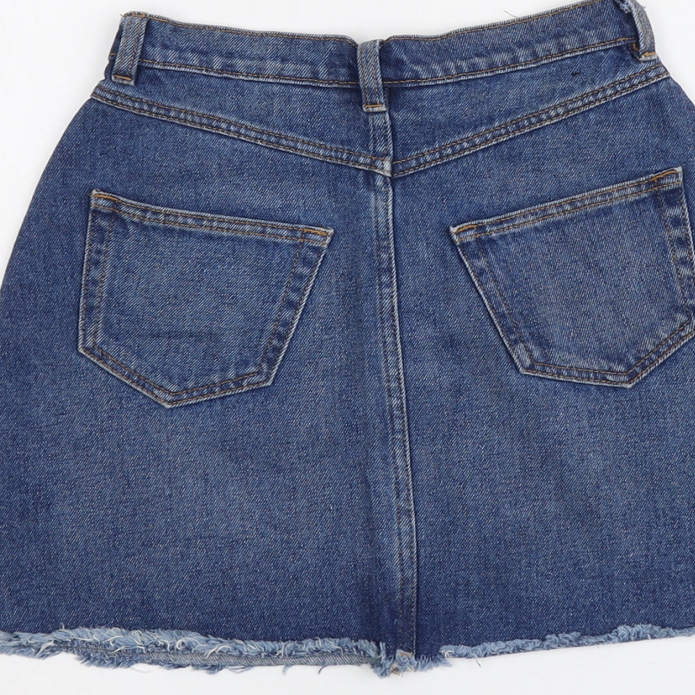 Monki Womens Blue Cotton A-Line Skirt Size 6 Button