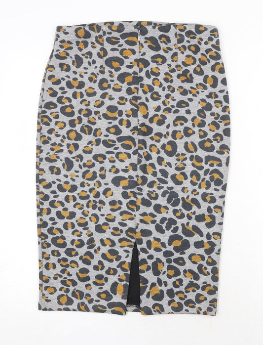 H&M Womens Grey Animal Print Polyester Bandage Skirt Size S Zip - Leopard Pattern