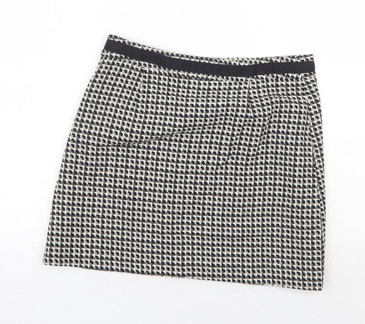 H&M Womens Grey Geometric Acrylic A-Line Skirt Size 8 Zip
