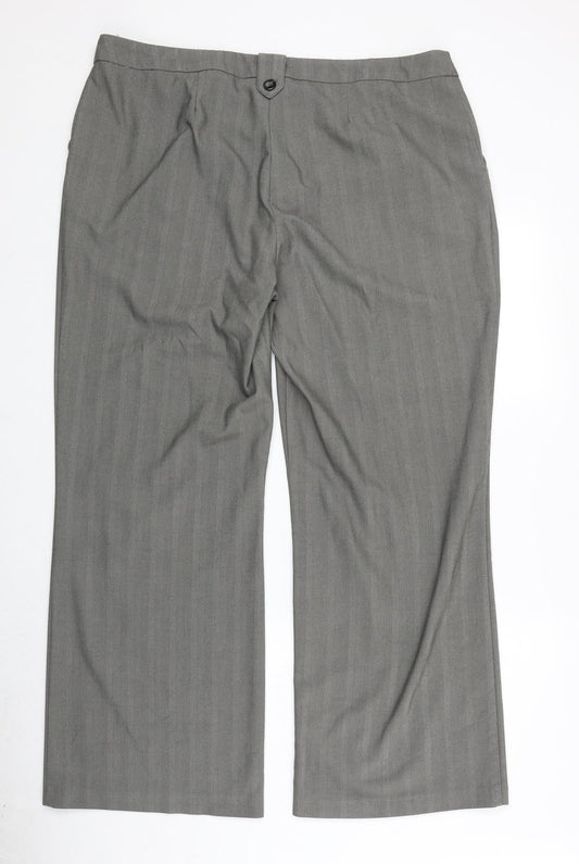 AMARANTO Womens Grey Striped Polyester Dress Pants Trousers Size 18 Regular Zip