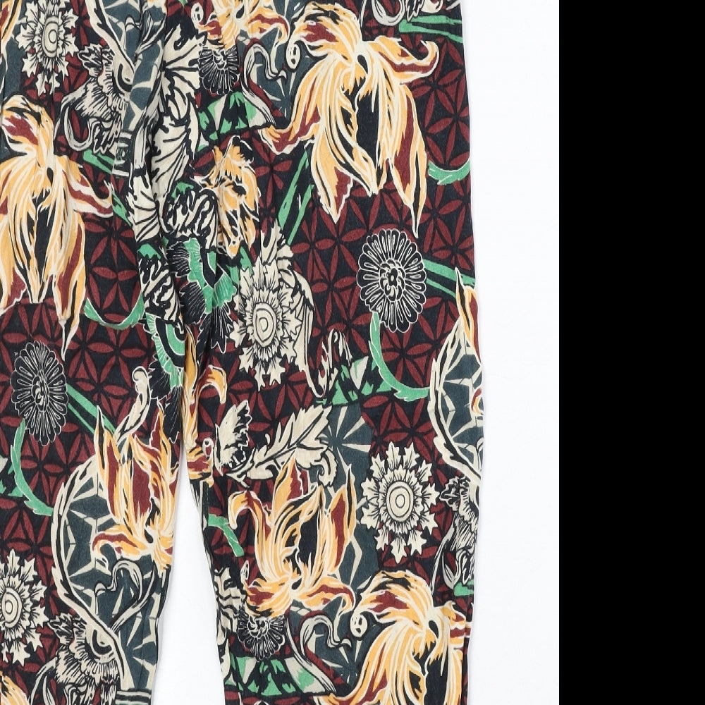 River Island Womens Multicoloured Floral Viscose Cropped Trousers Size 8 Regular Zip