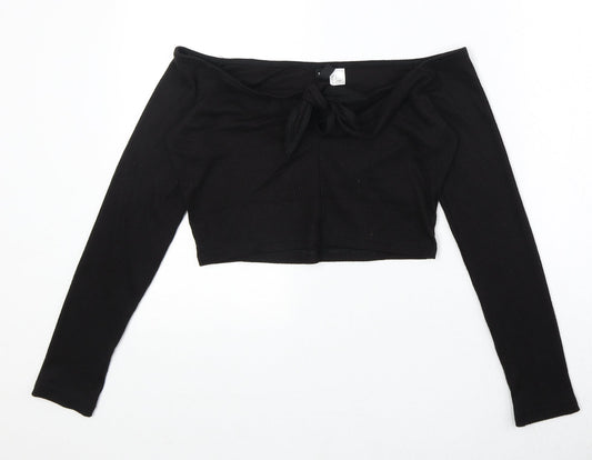 Womens UK Size M Divided by H&M Black Cropped Blouse