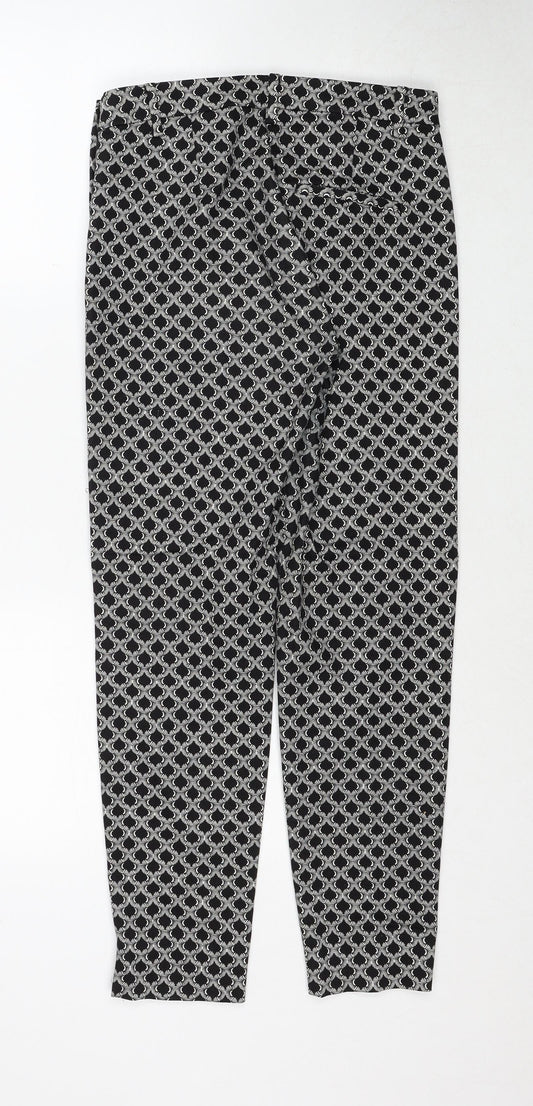 H&M Womens Black Geometric Cotton Trousers Size 6 Regular Zip