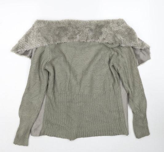 First Avenue Womens Grey V-Neck Polyester Cardigan Jumper Size M - Size M/L