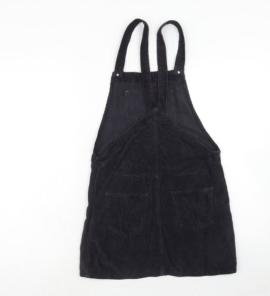 Topshop Womens Blue Cotton Pinafore/Dungaree Dress Size 6 Square Neck Button