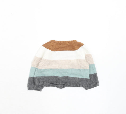 H&M Boys Multicoloured Striped Cotton Cardigan Jumper Size 0-3 Months Button - 0-1 month