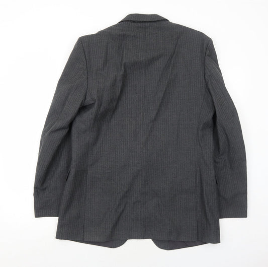 Mens UK Size 42 Pin Stripe Regular Grey Suit Jacket