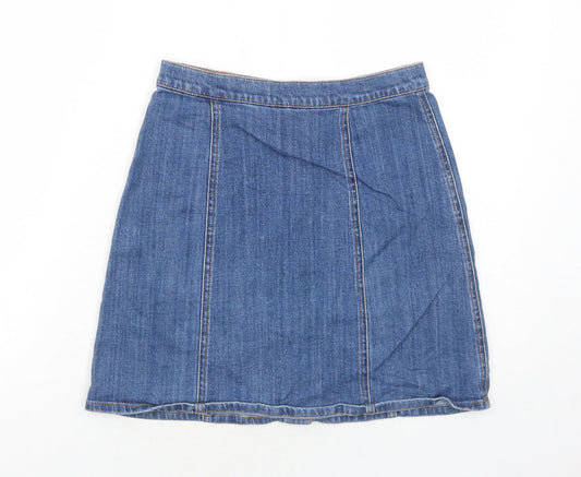 H&M Womens Blue Cotton A-Line Skirt Size 8 Button