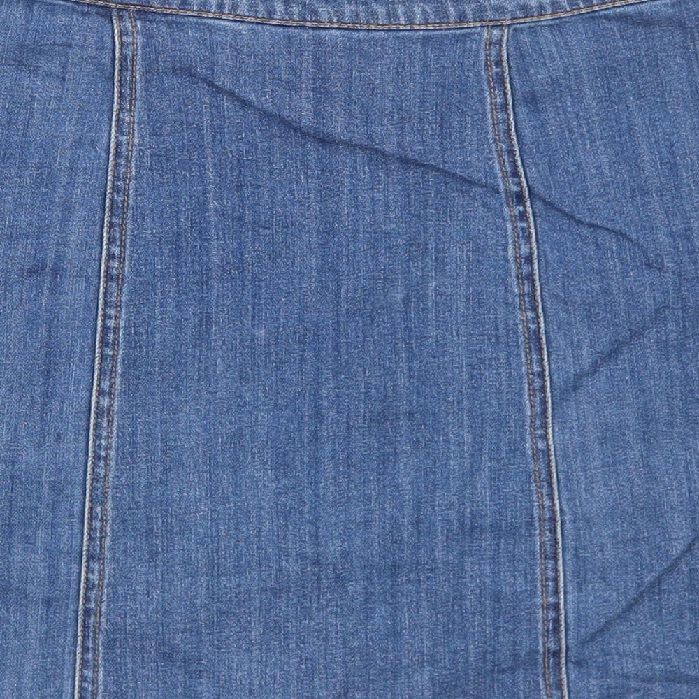 H&M Womens Blue Cotton A-Line Skirt Size 8 Button