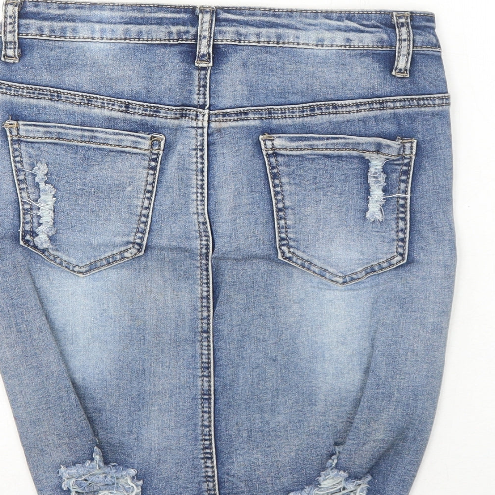 Girl Vivi Womens Blue Cotton A-Line Skirt Size 8 Zip