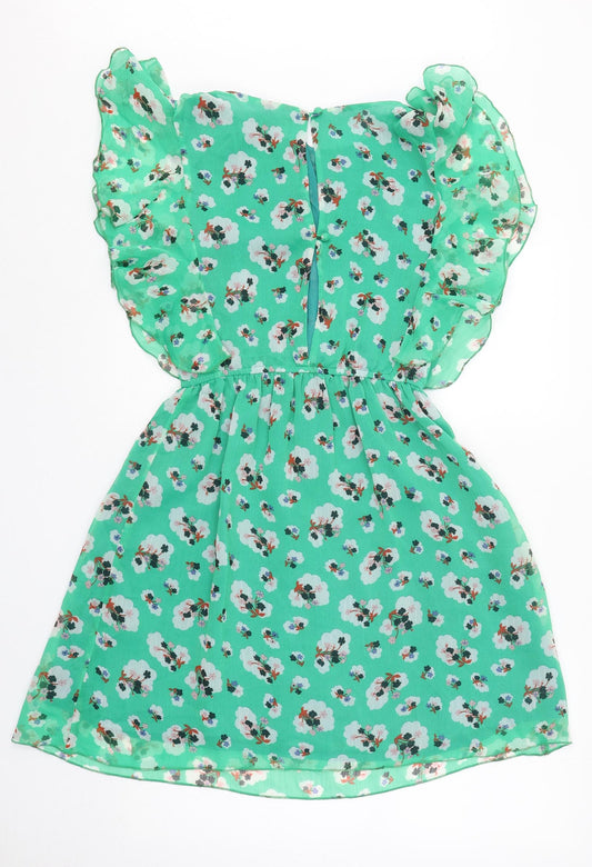 Max C Womens Green Geometric Polyester Fit & Flare Size S Round Neck Button