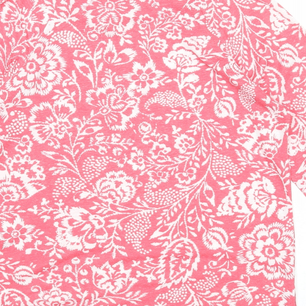 Marks and Spencer Womens Pink Floral Polyester Basic Blouse Size 8 Round Neck