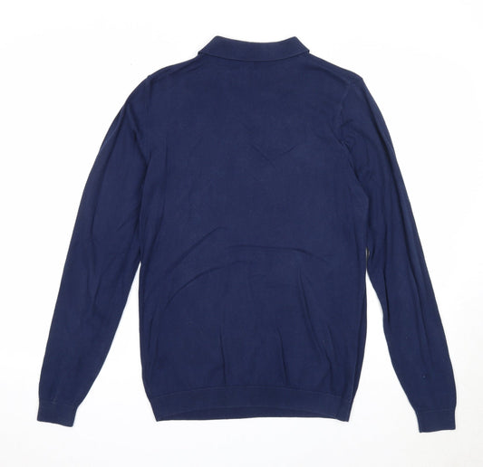 NEXT Mens Black Collared Cotton Pullover Jumper Size S Long Sleeve